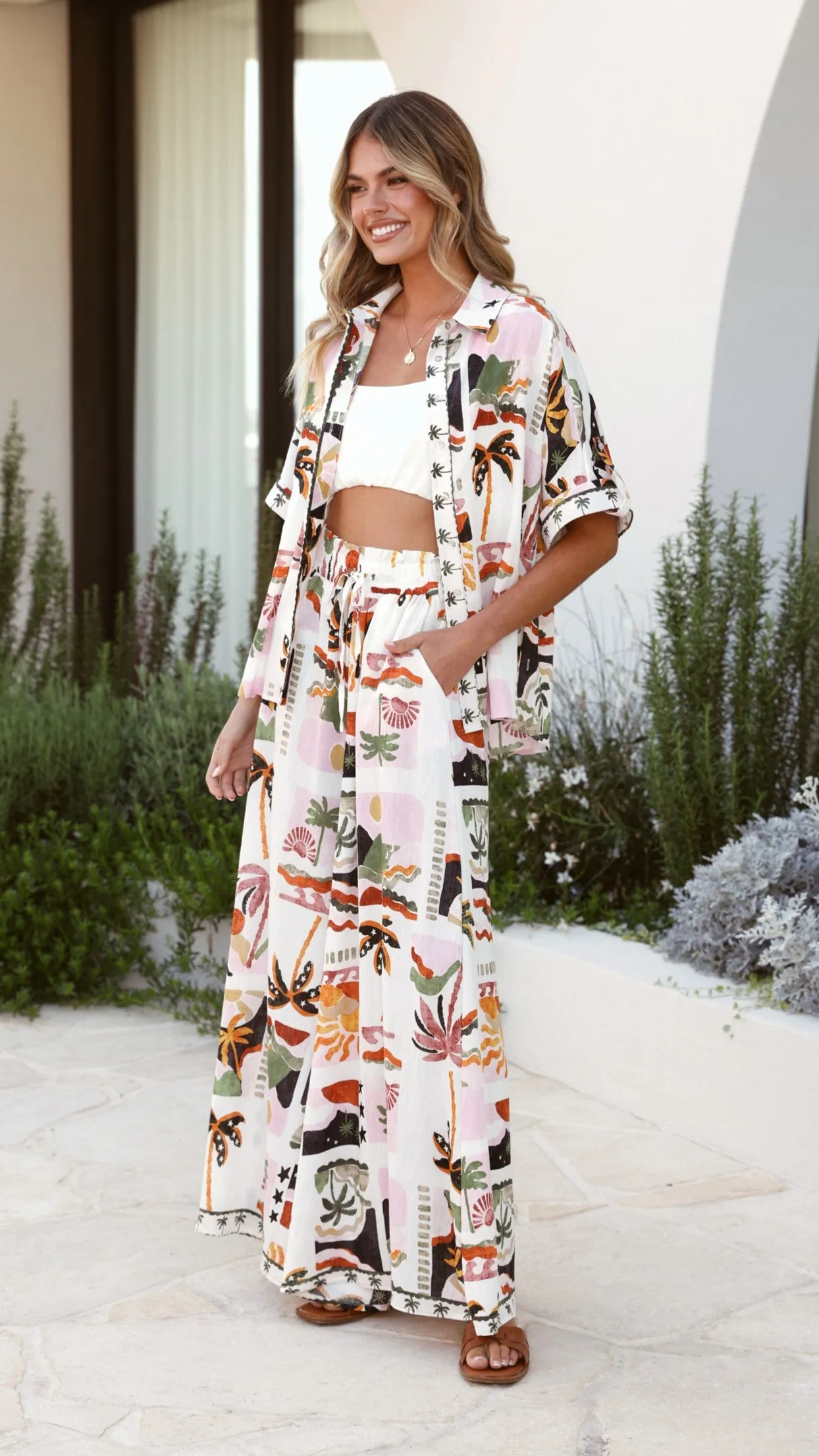 Avery Wide Leg Pants  - Desert Palms