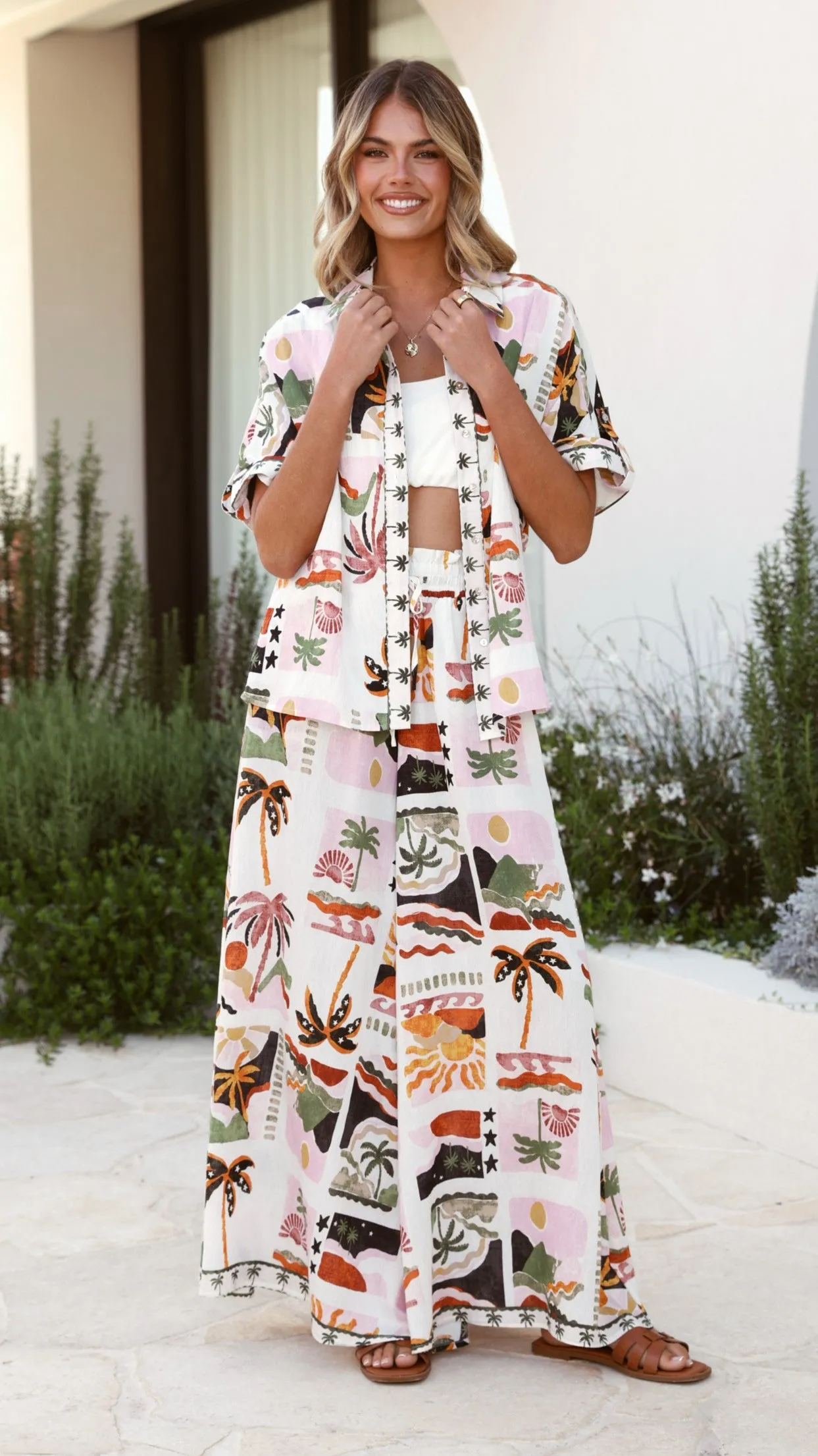 Avery Wide Leg Pants  - Desert Palms