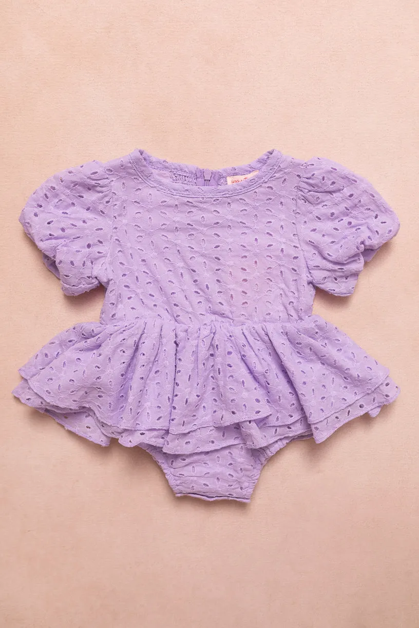 Baby Picnic Skirt Romper in Lavender Eyelet
