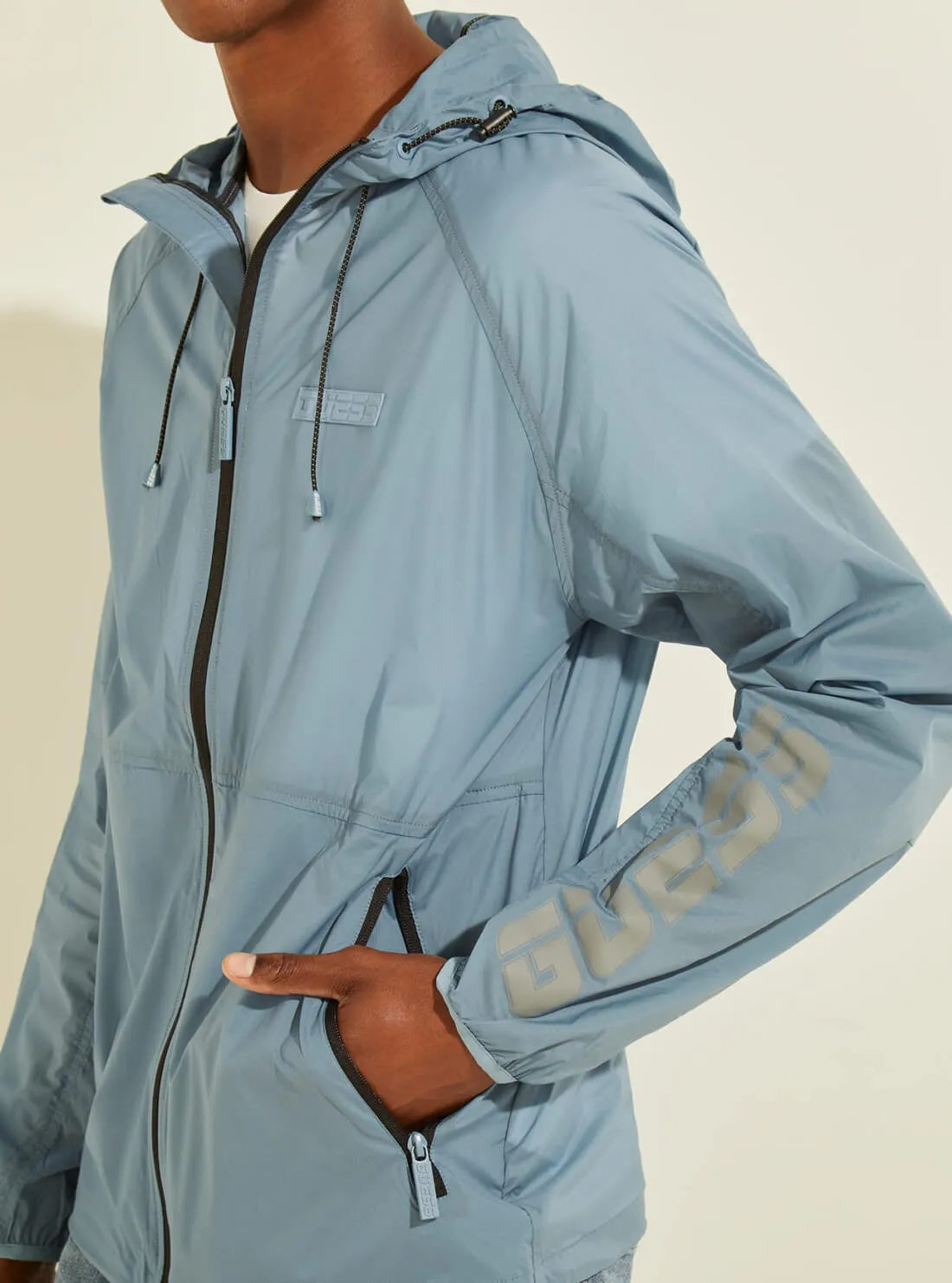Cloud Blue Nylon Logo Windbreaker Jacket