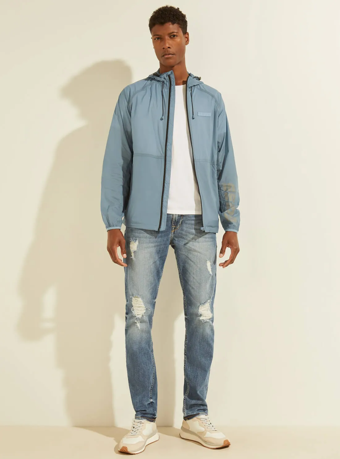 Cloud Blue Nylon Logo Windbreaker Jacket