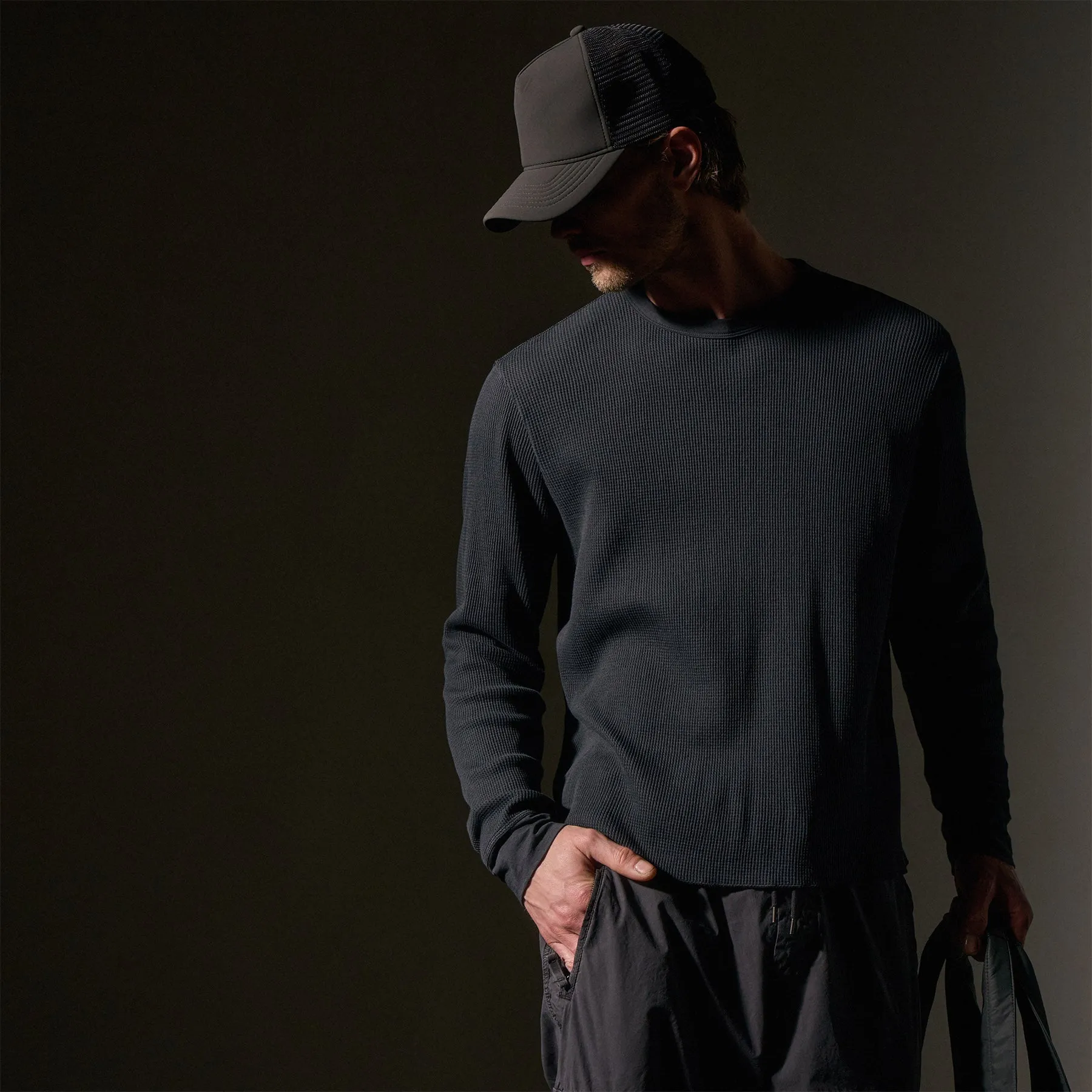 Cotton Linen Waffle Crew - Magma
