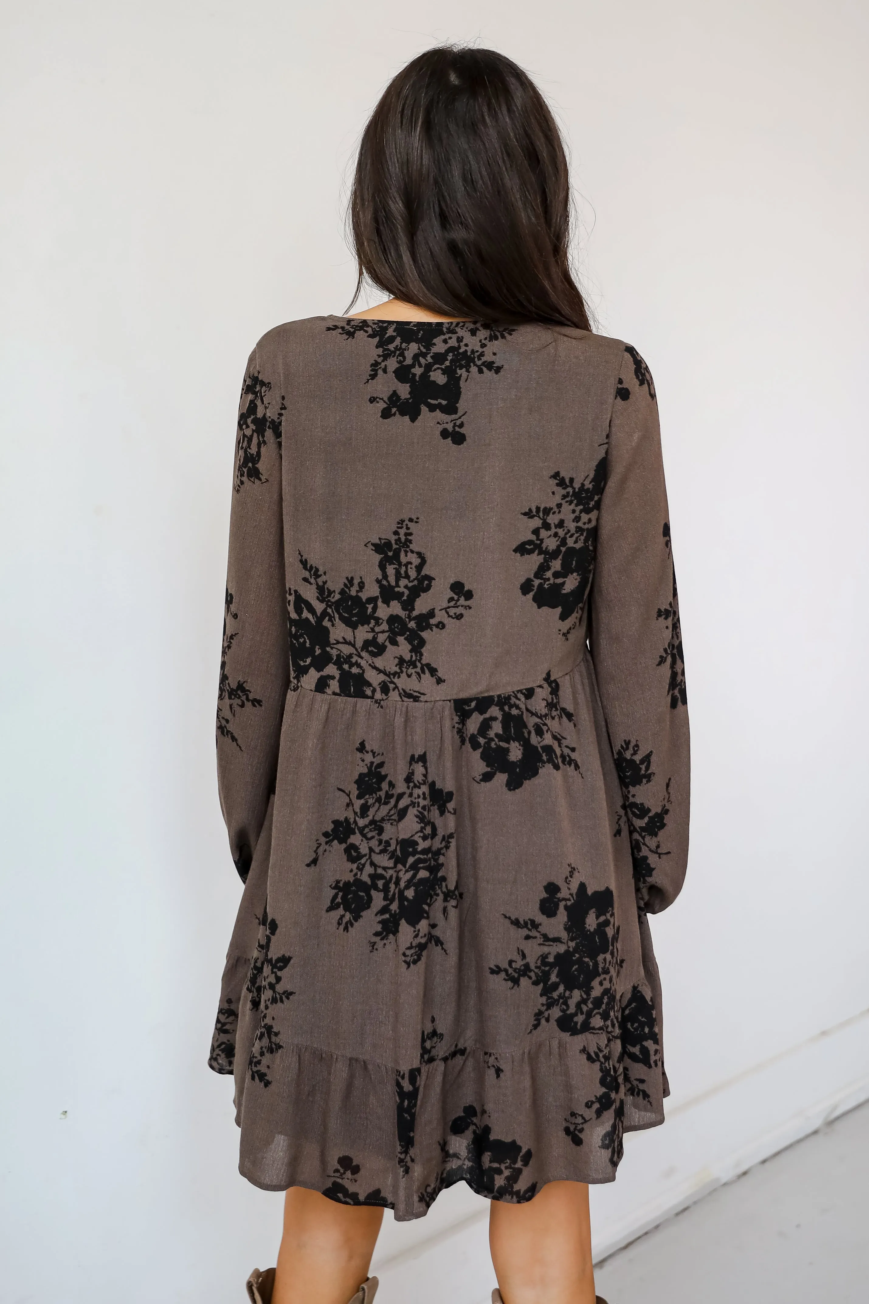 FINAL SALE - Darling Girl Mocha Floral Babydoll Mini Dress