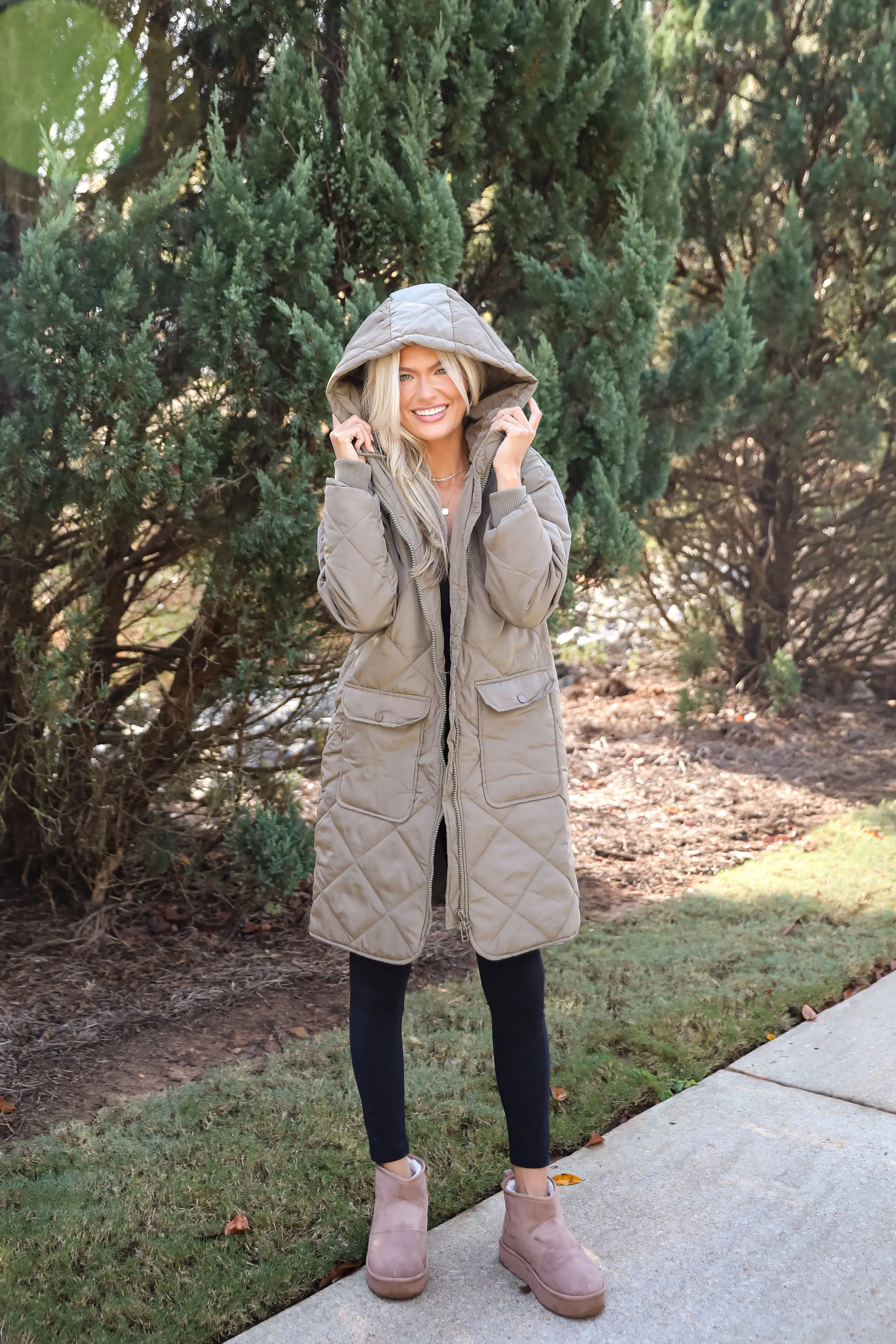FINAL SALE - Elevated Season Olive Quilted Longline Hooded Jacket