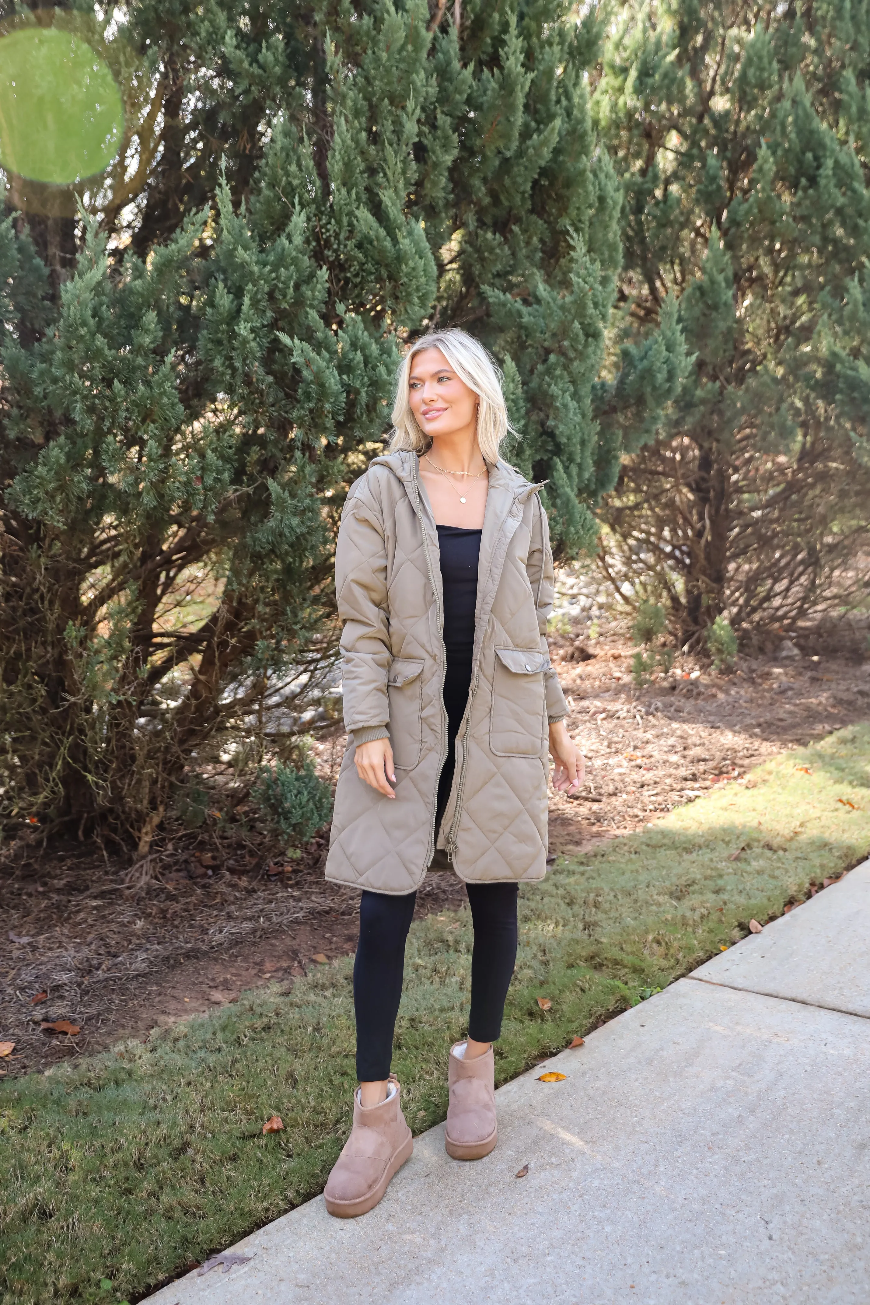 FINAL SALE - Elevated Season Olive Quilted Longline Hooded Jacket
