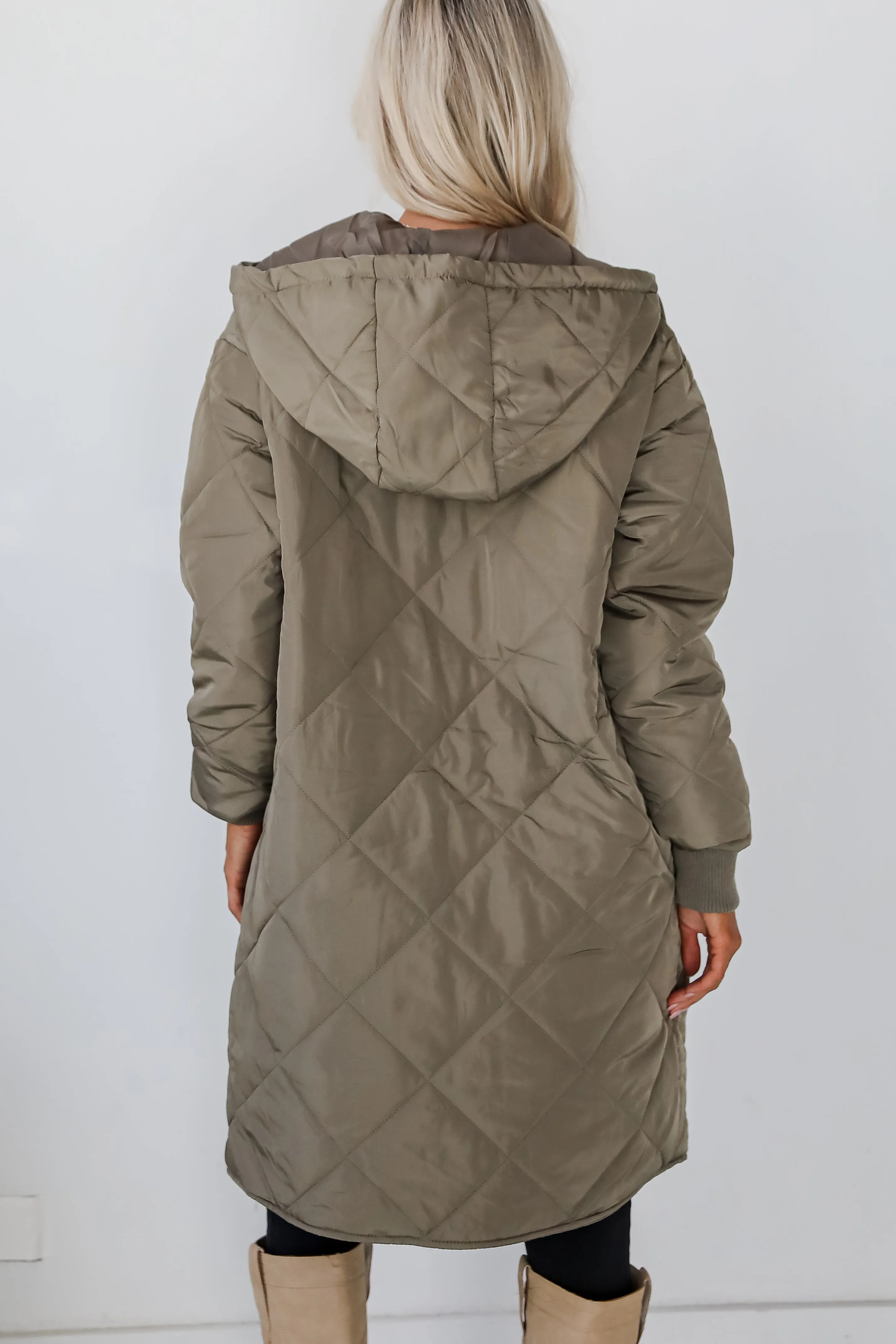 FINAL SALE - Elevated Season Olive Quilted Longline Hooded Jacket