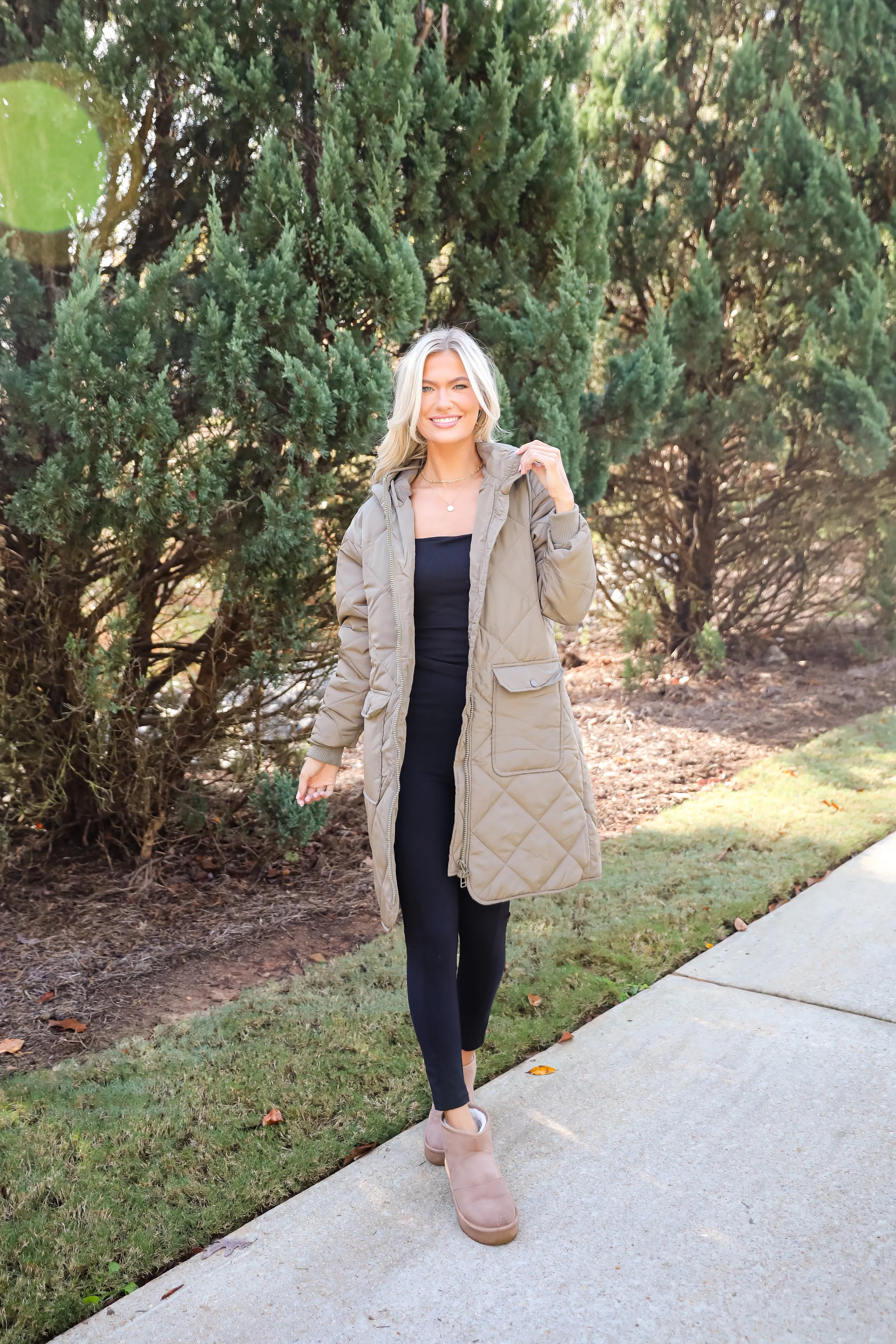 FINAL SALE - Elevated Season Olive Quilted Longline Hooded Jacket