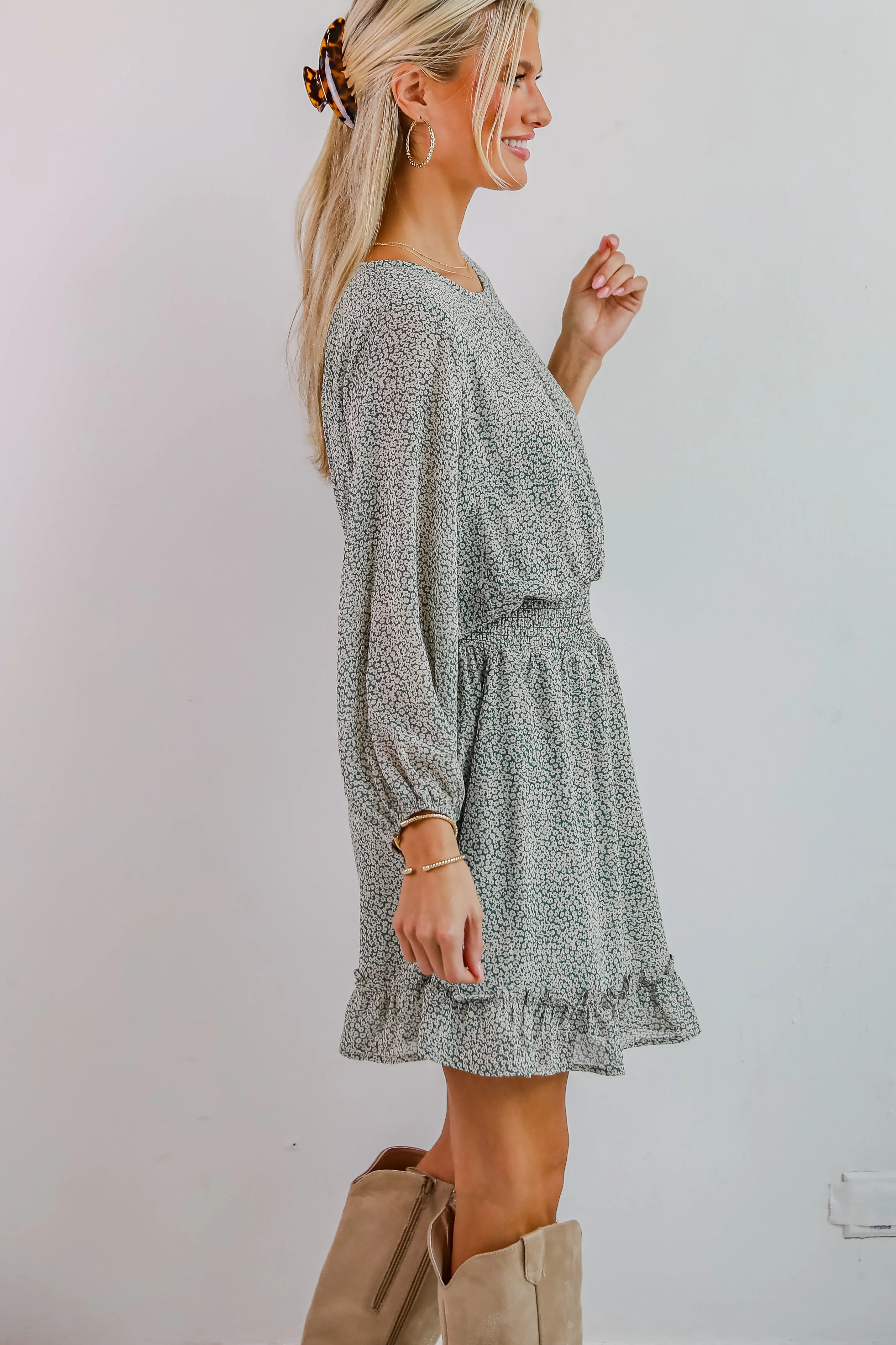 FINAL SALE - Gorgeous Elevation Green Floral Mini Dress