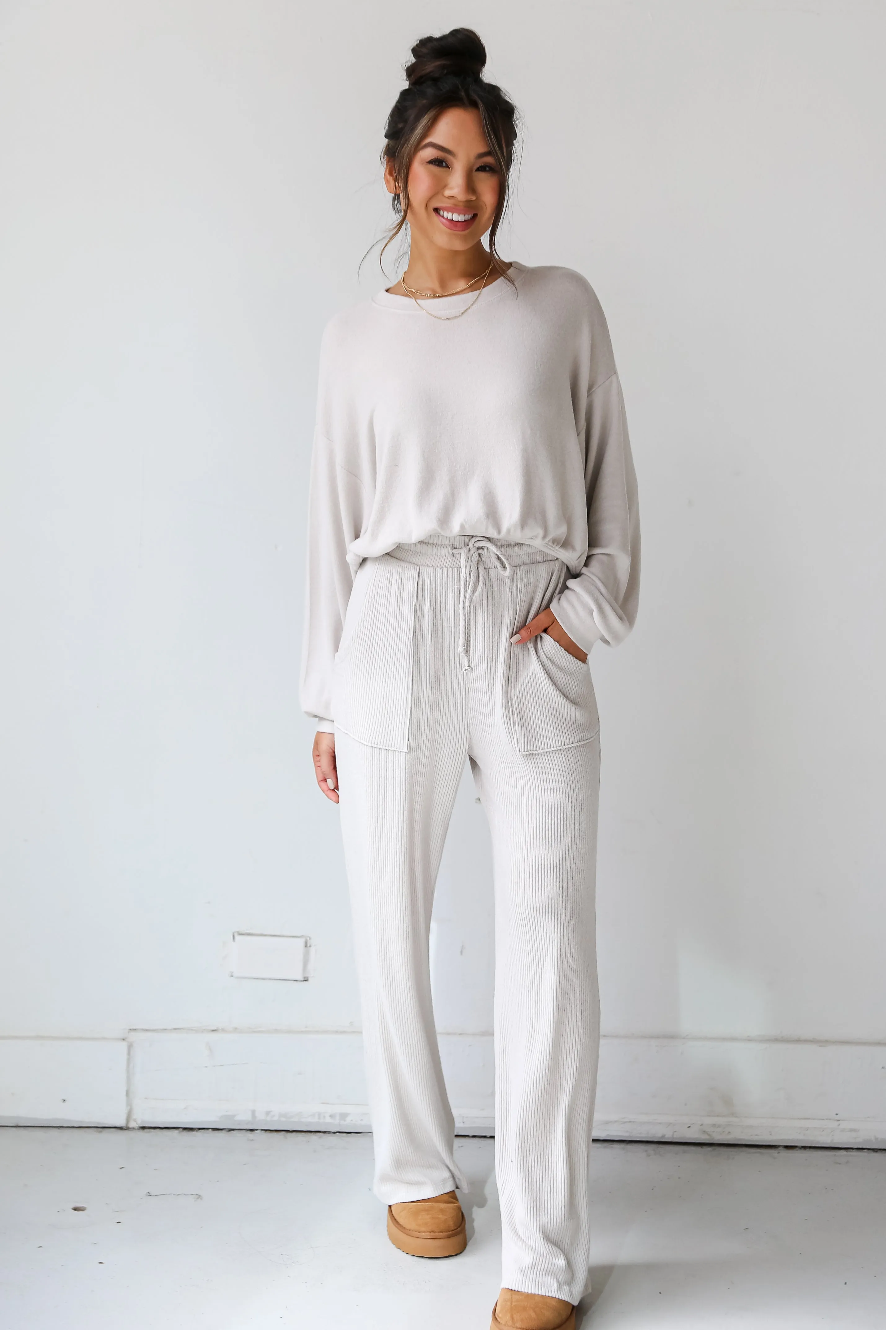 FINAL SALE - Homebody Brushed Ribbed Knit Lounge Pants - DOORBUSTER