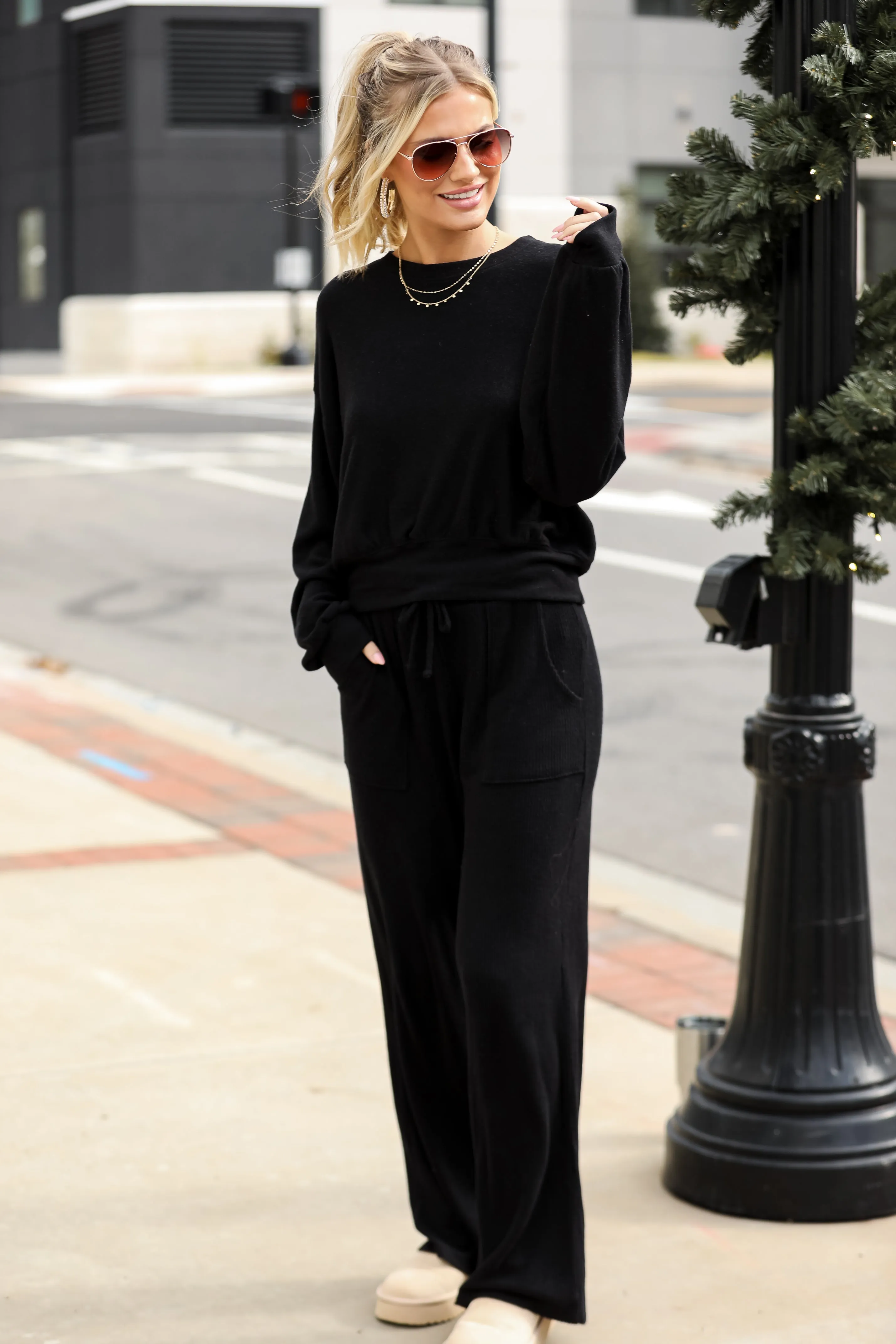 FINAL SALE - Homebody Brushed Ribbed Knit Lounge Pants - DOORBUSTER