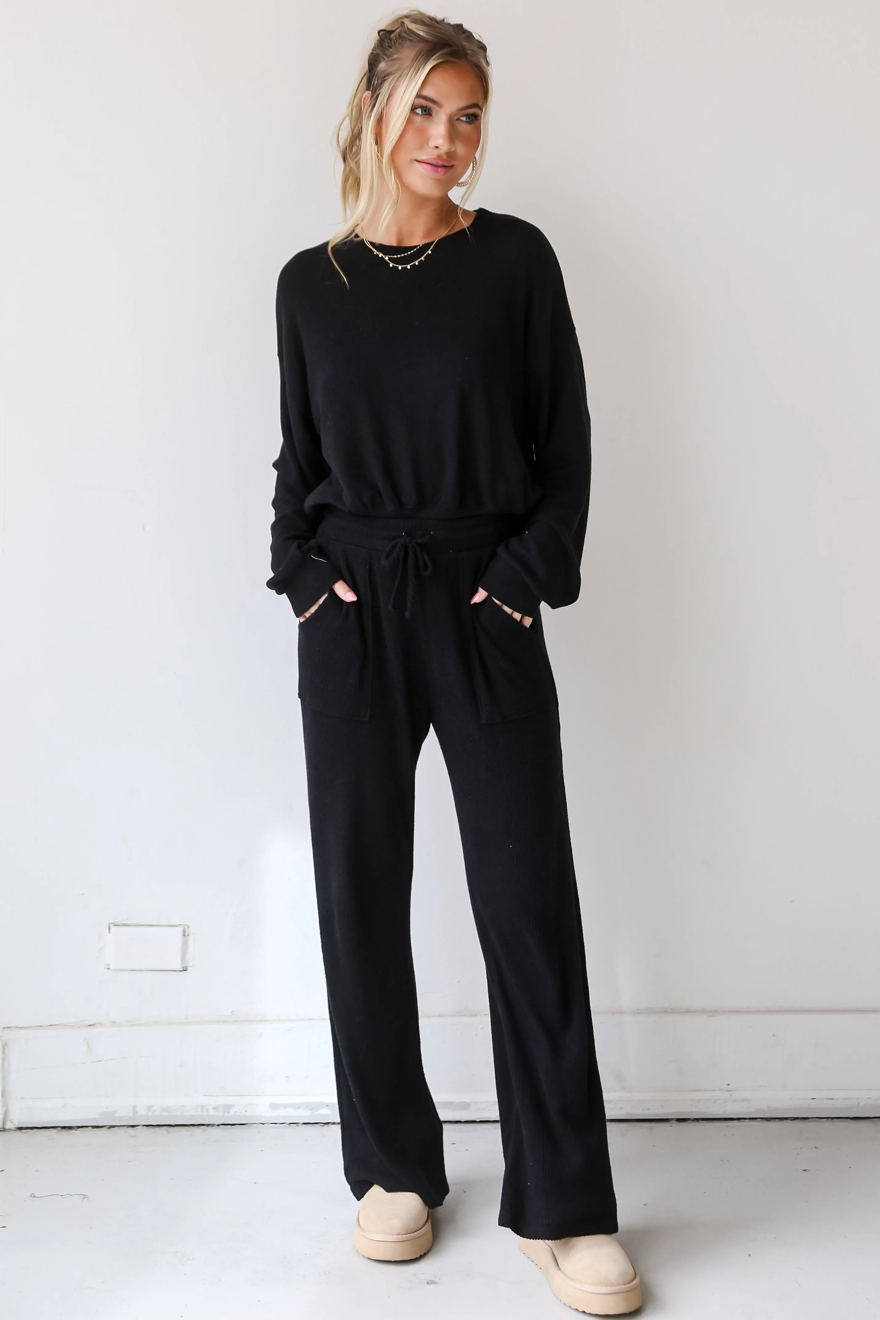 FINAL SALE - Homebody Brushed Ribbed Knit Lounge Pants - DOORBUSTER