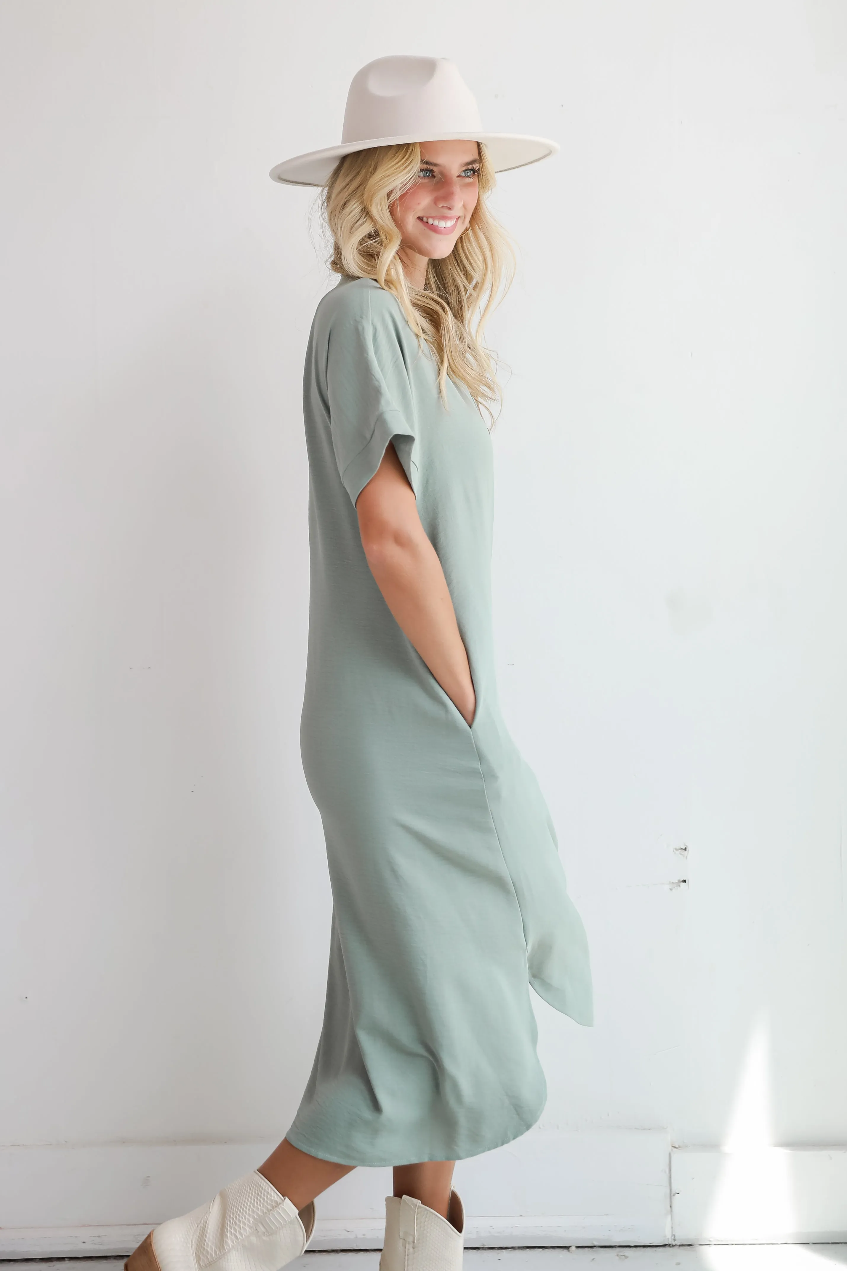FINAL SALE - Radiant Moment Sage Button Front Midi Dress