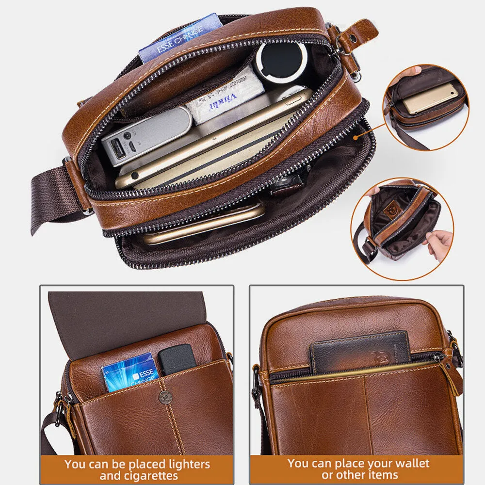 First Layer Cowhide Retro Large Capacity Shoulder Bag For Men
