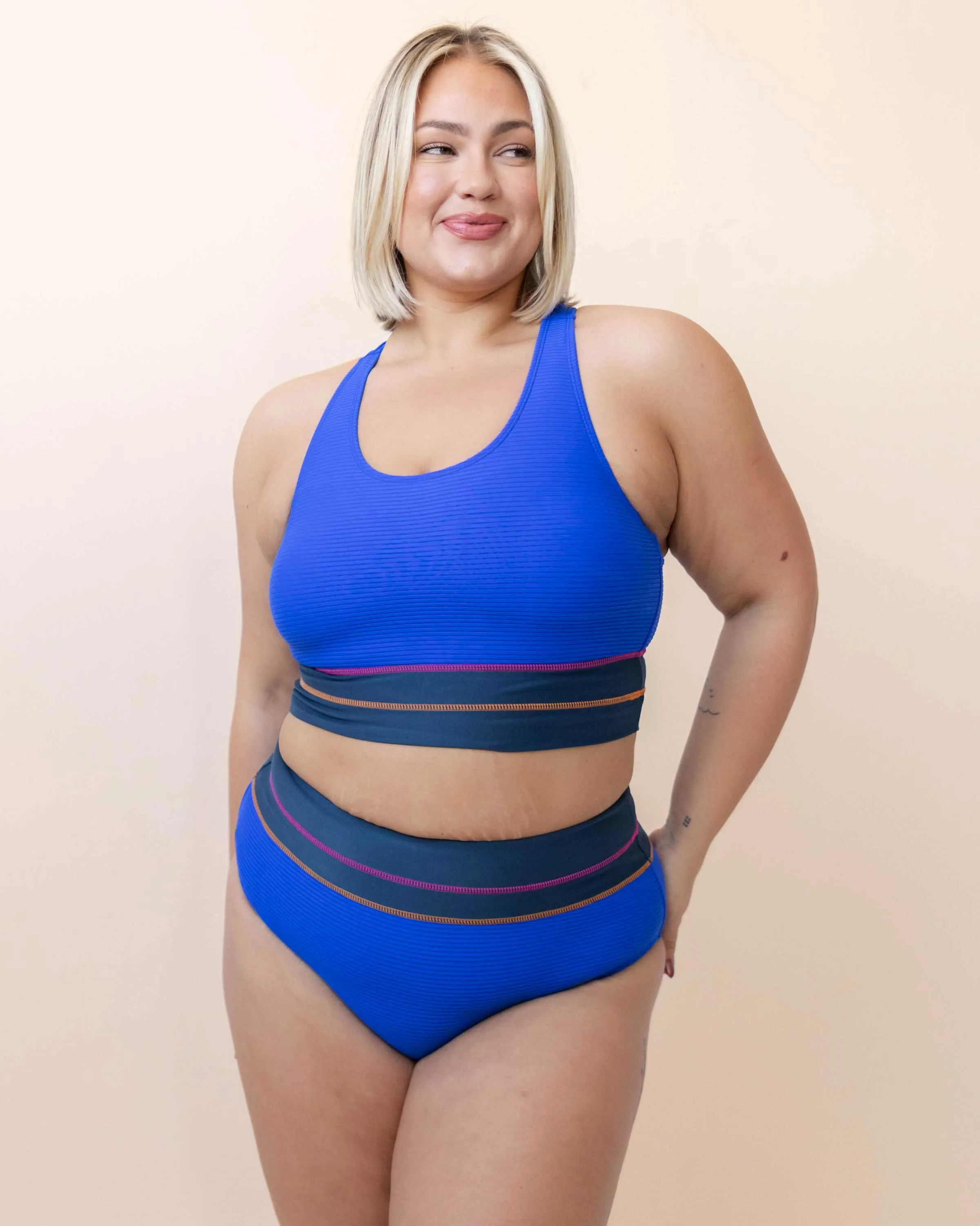 Flat Rib Cobalt Cut Back Crop