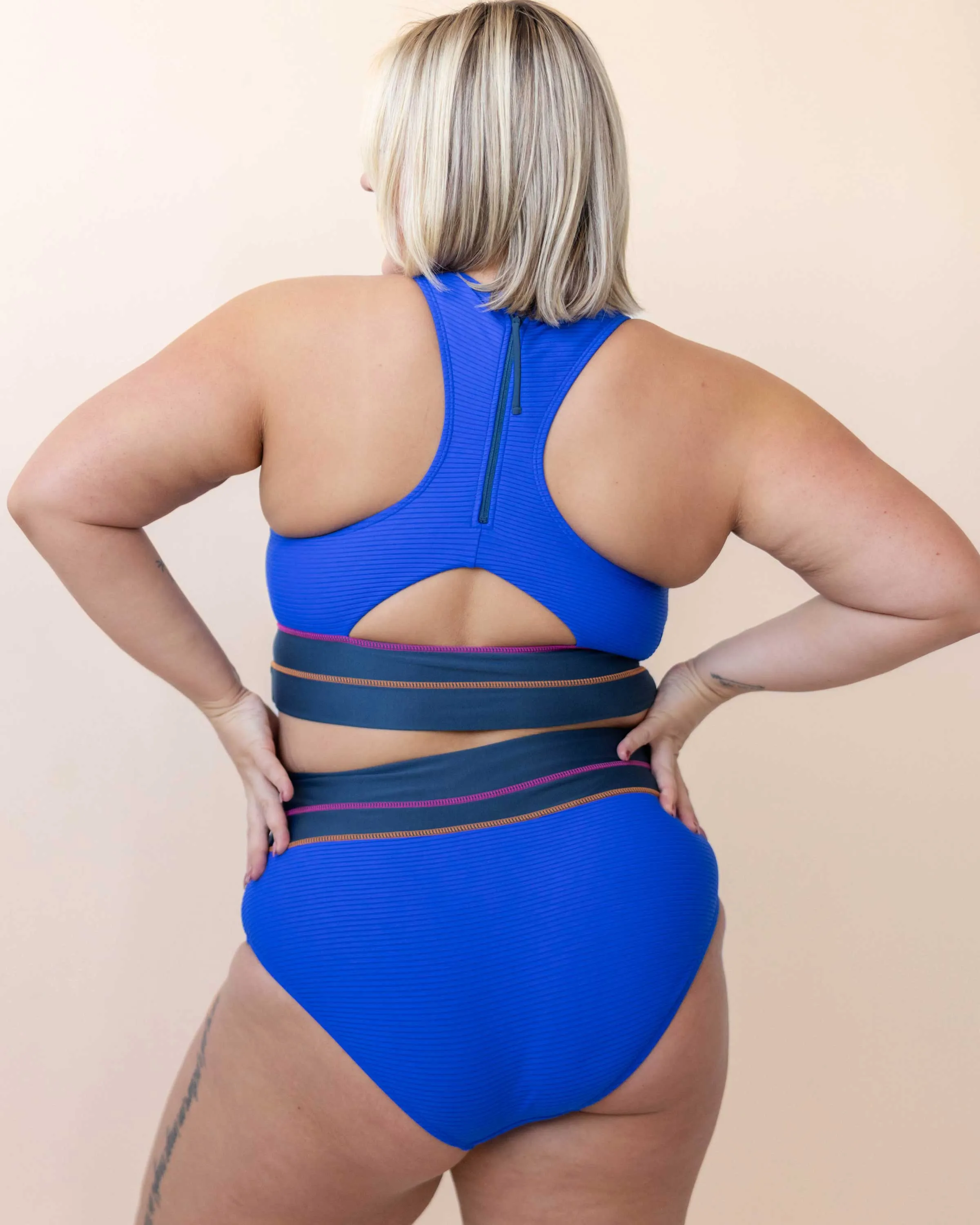 Flat Rib Cobalt Cut Back Crop