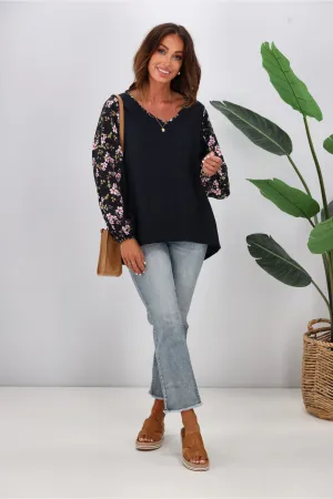 Gloss The Label Yara Split Sleeve Top Enchanted Floral