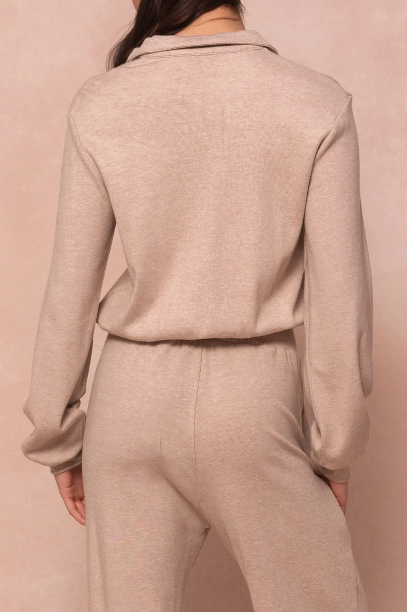Ivy Half Zip Pullover Embroidered Sweatshirt in Oatmeal