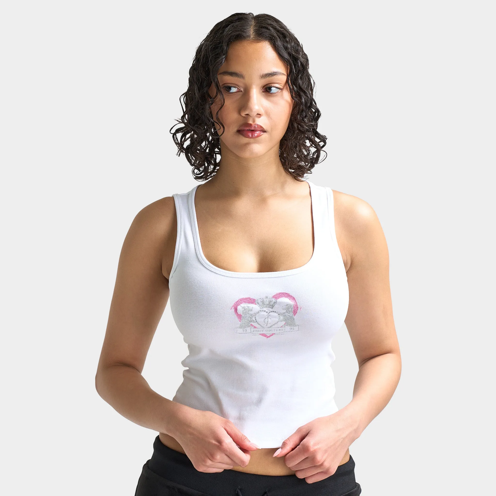 Juicy Couture Women's Cropped Fitted Graphic Tank / White