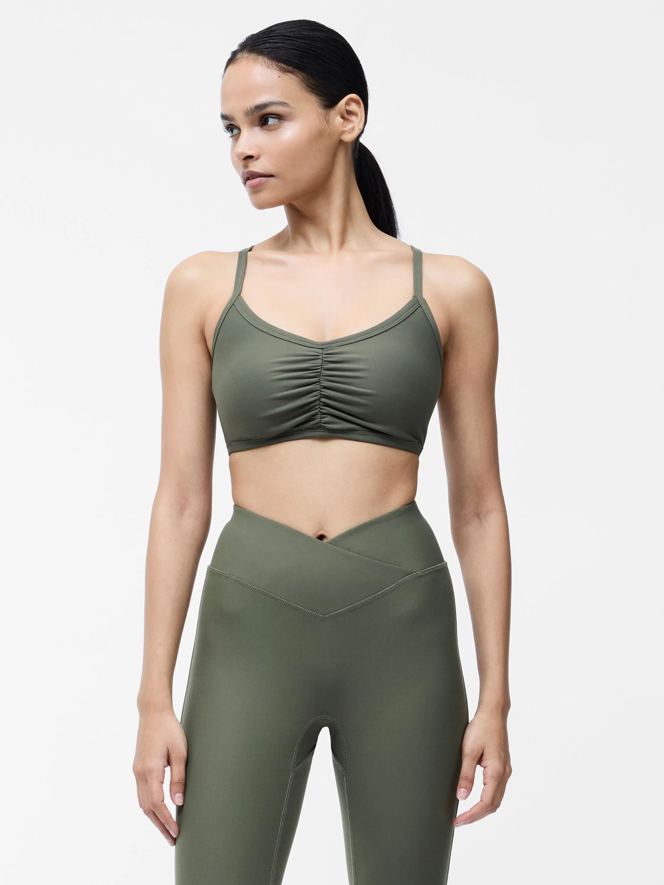 Khaki Ruched Sports Bra