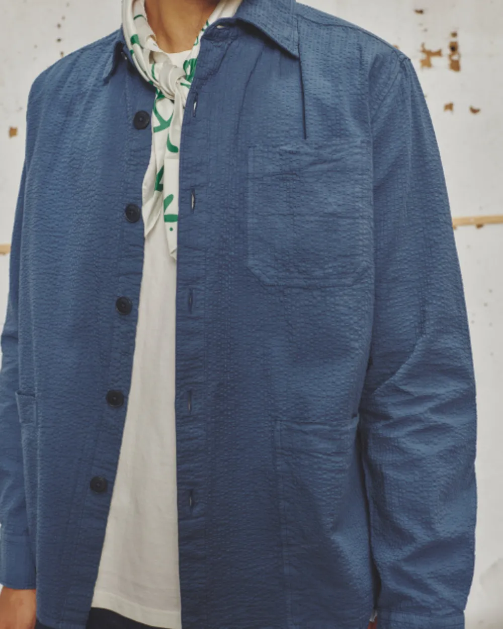Le Mont St Michel Coban Seersucker Overshirt - Navy