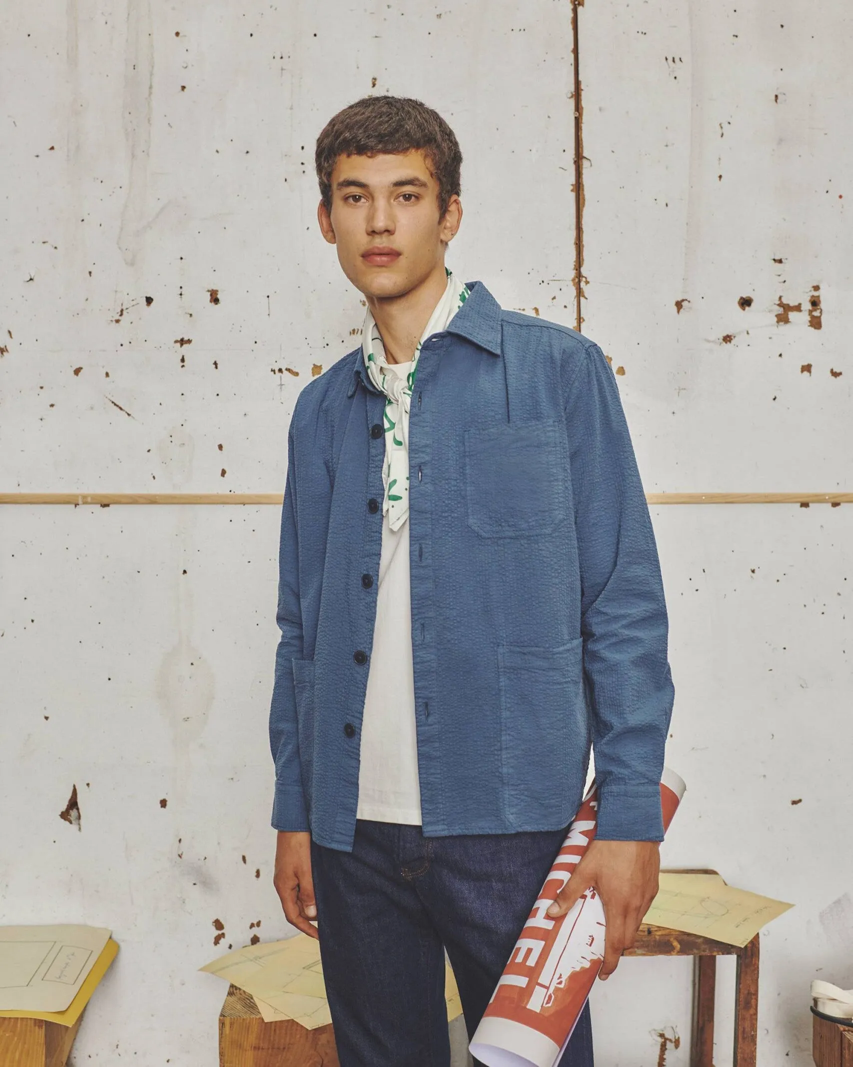 Le Mont St Michel Coban Seersucker Overshirt - Navy