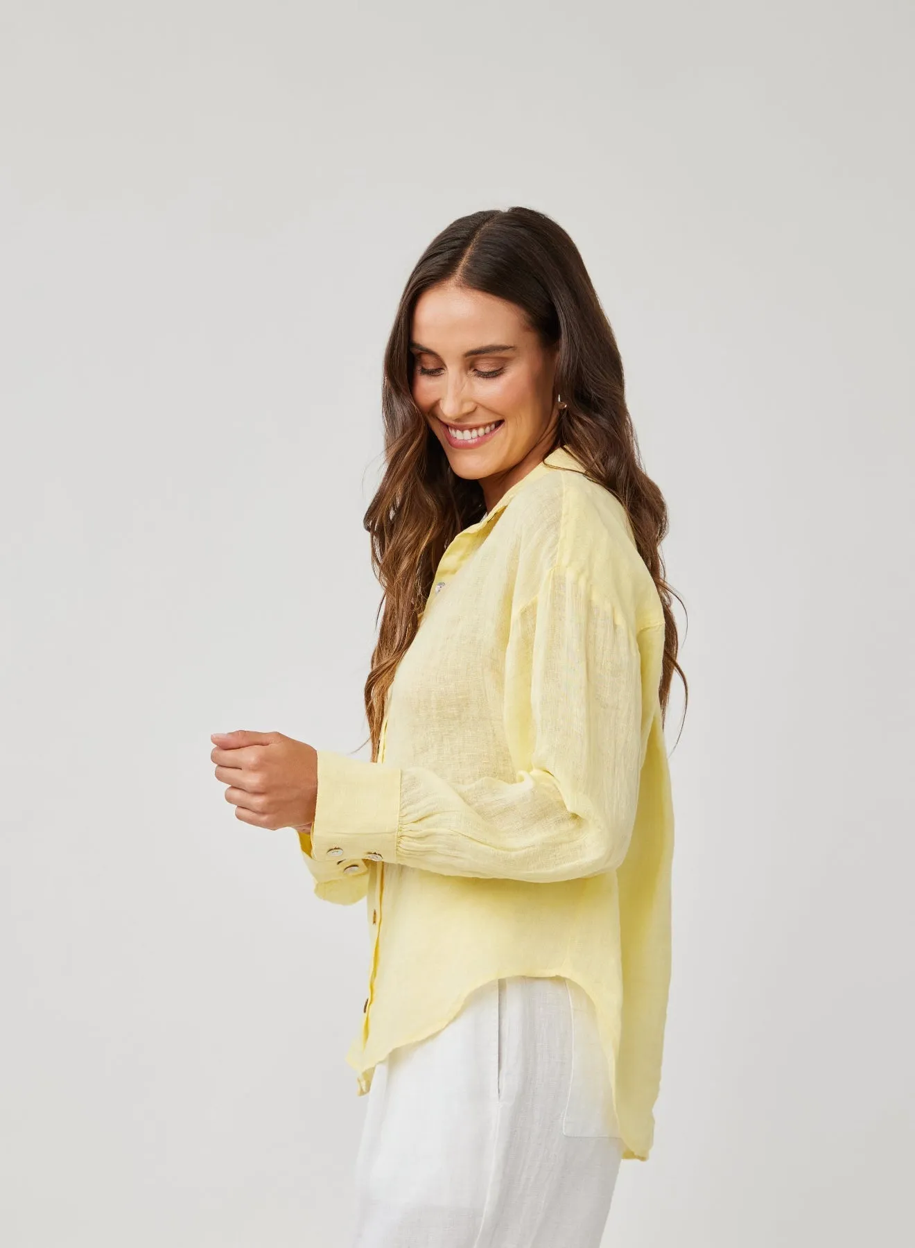 Linen Boyfriend Button Down - Dahlia Yellow