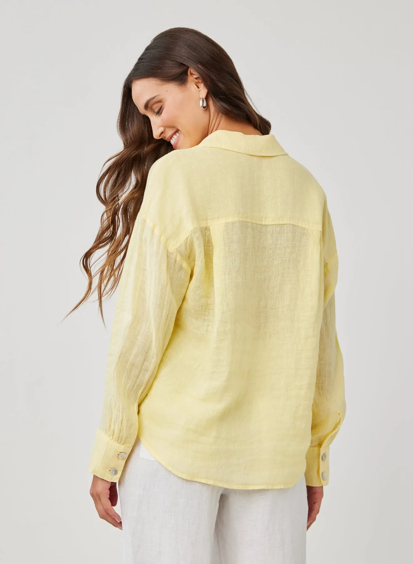 Linen Boyfriend Button Down - Dahlia Yellow