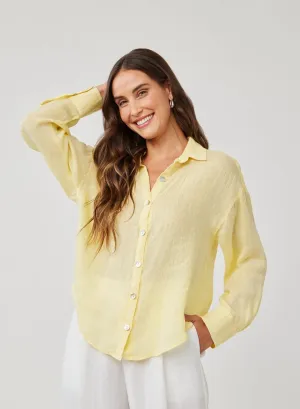 Linen Boyfriend Button Down - Dahlia Yellow