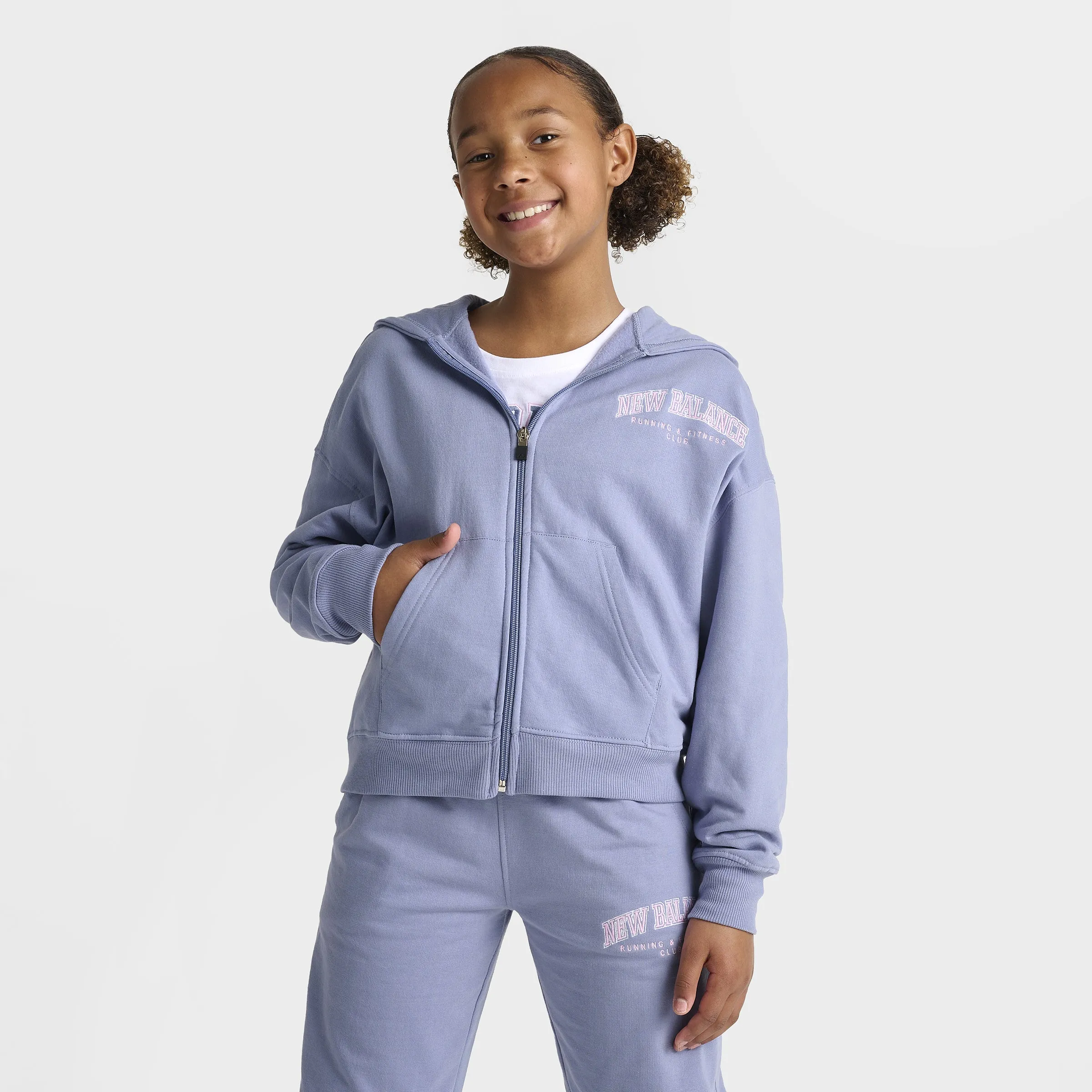 New Balance Junior Girls' Full Zip Hoodie / Dusk Shower