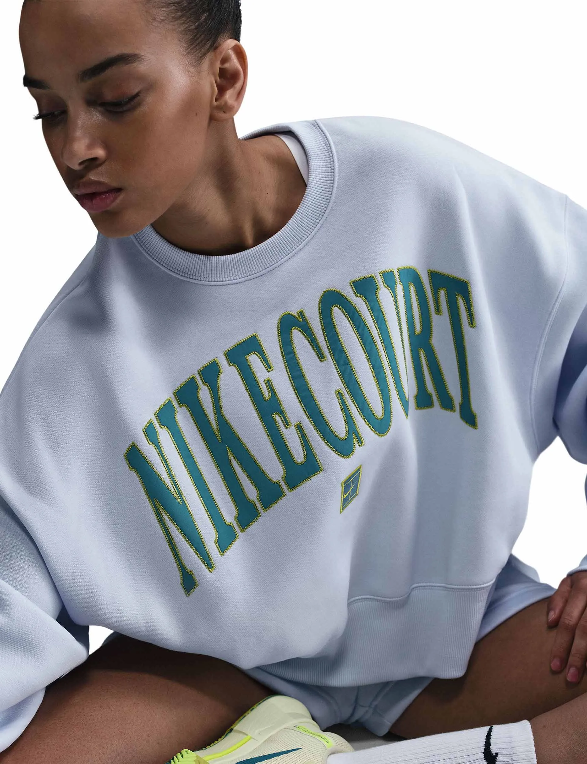 NikeCourt Heritage Phoenix Fleece Over-Oversized Sweatshirt - Football Grey/High Voltage/Mineral Teal