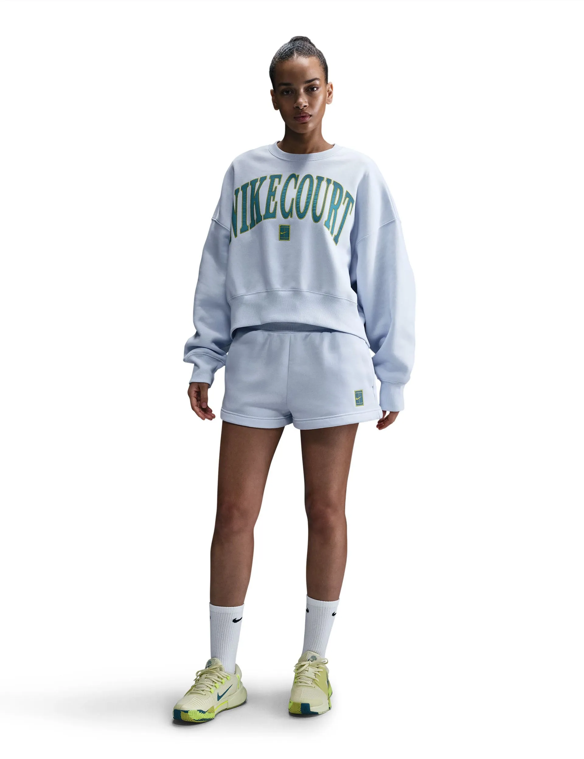 NikeCourt Heritage Phoenix Fleece Over-Oversized Sweatshirt - Football Grey/High Voltage/Mineral Teal