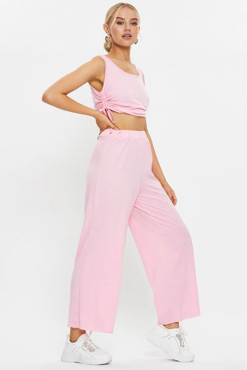 Pink Drawstring Ruched Set