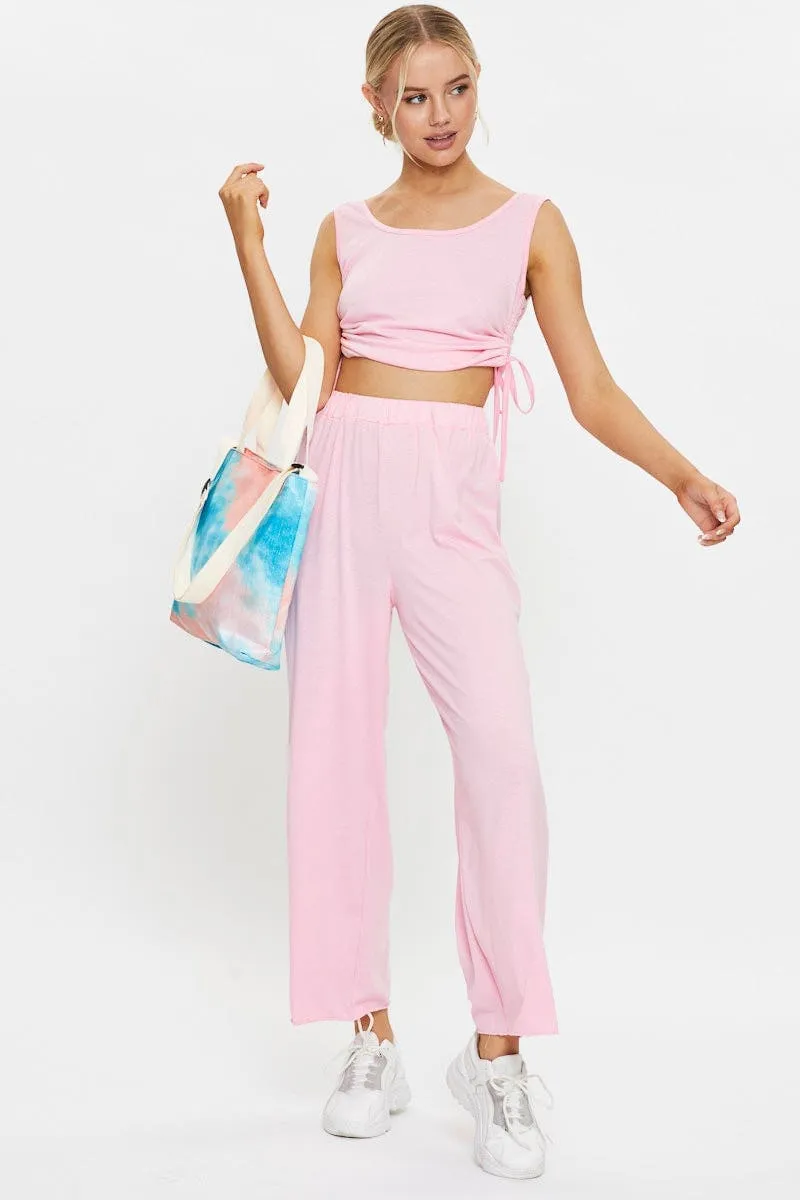 Pink Drawstring Ruched Set