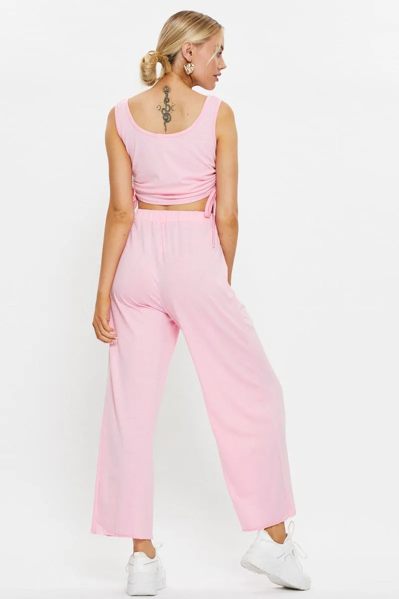 Pink Drawstring Ruched Set