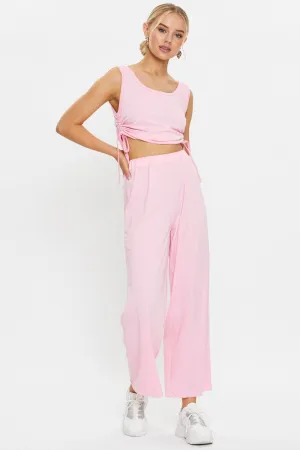 Pink Drawstring Ruched Set
