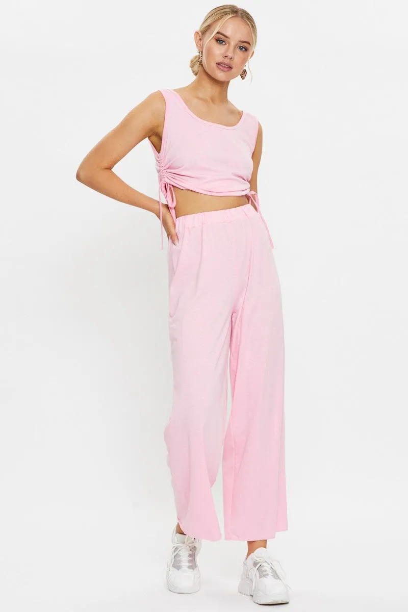 Pink Drawstring Ruched Set