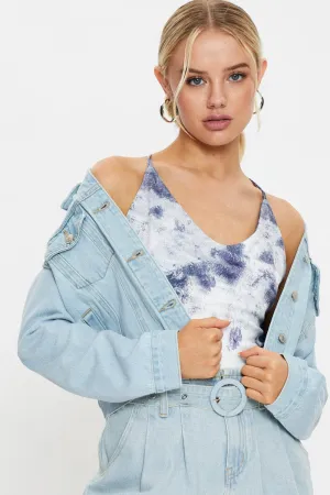 Print Tie Dye Lace Up Back Top