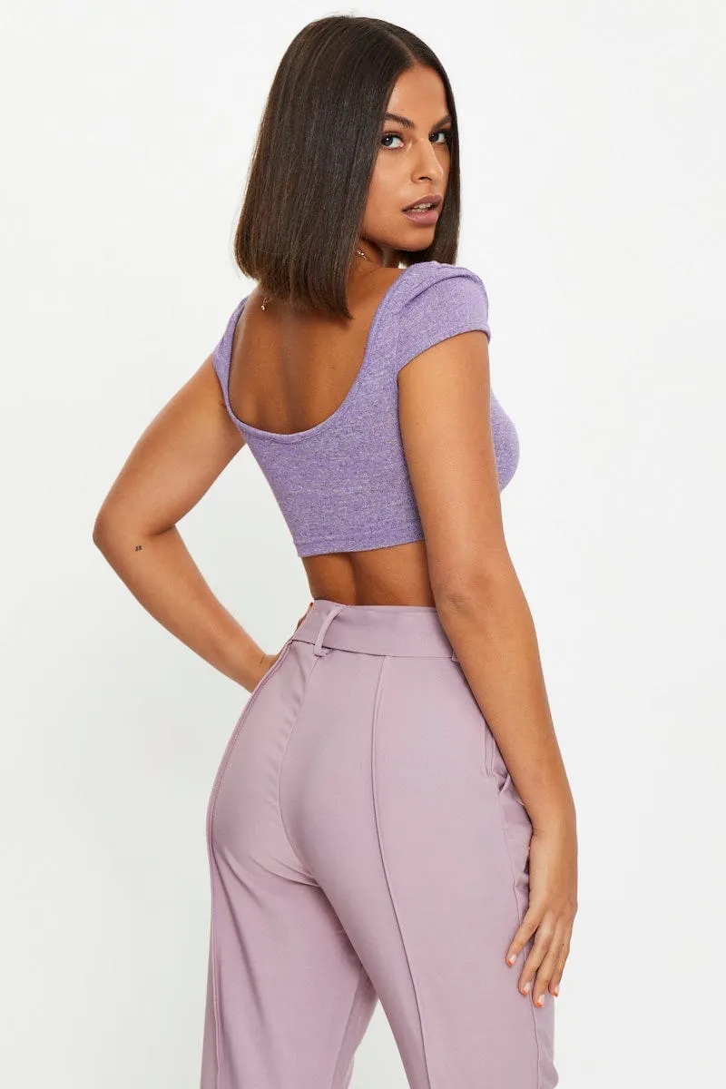 Purple Scoop Neck Marl Top