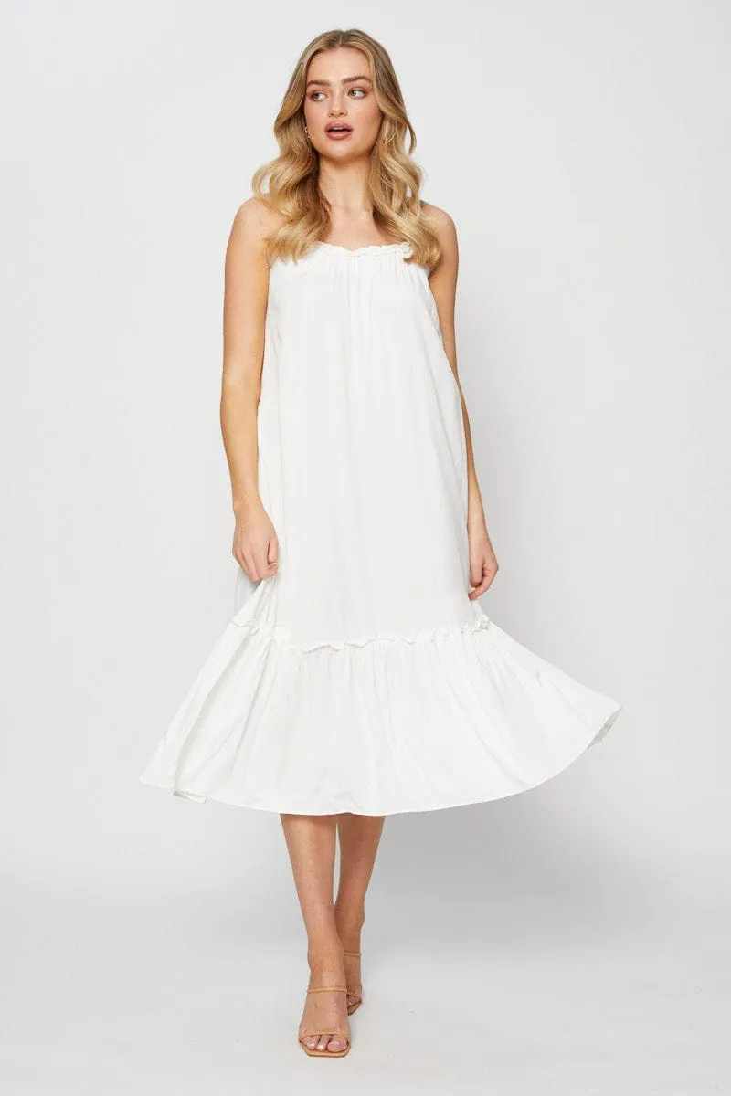 White A Line Dress Sleeveless Midi