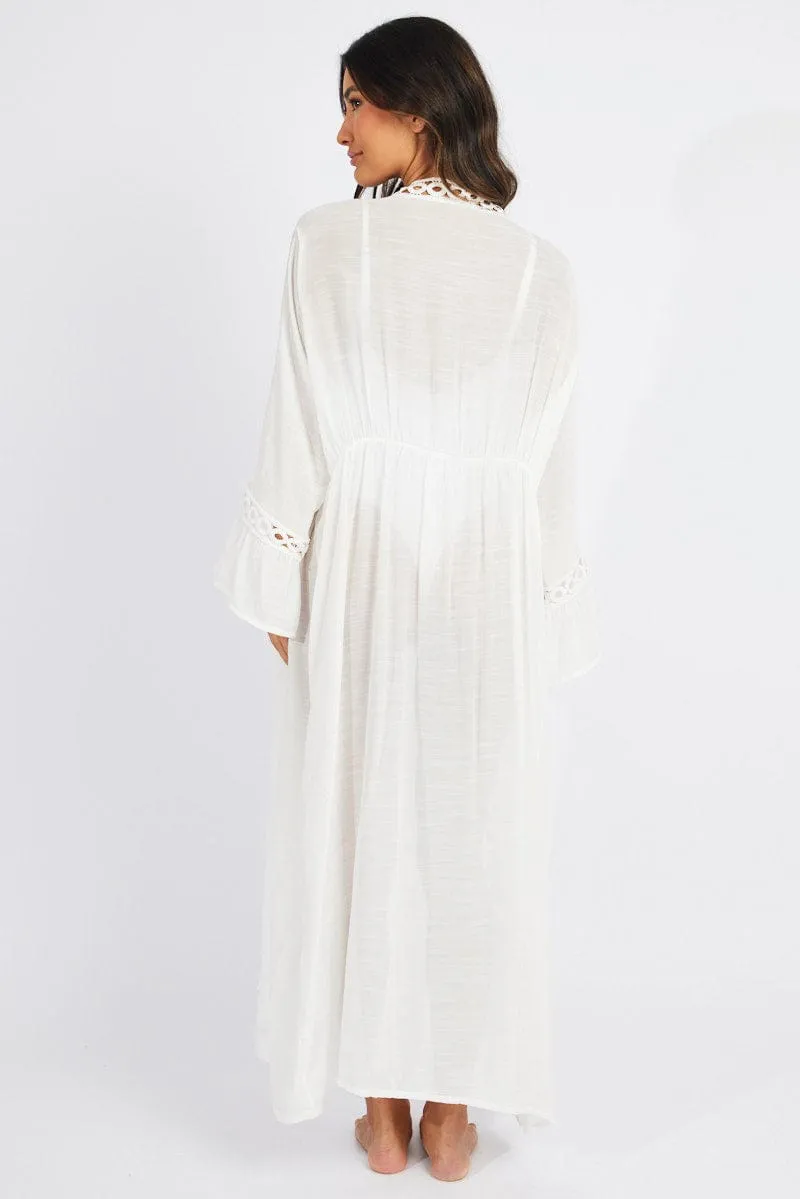 White Tie Front Kimono Long Sleeve Longline