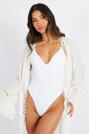 White Tie Front Kimono Long Sleeve Longline