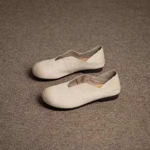Women’s Retro Soft Leather Slip-On Flats In Genuine Cowhide For Summer