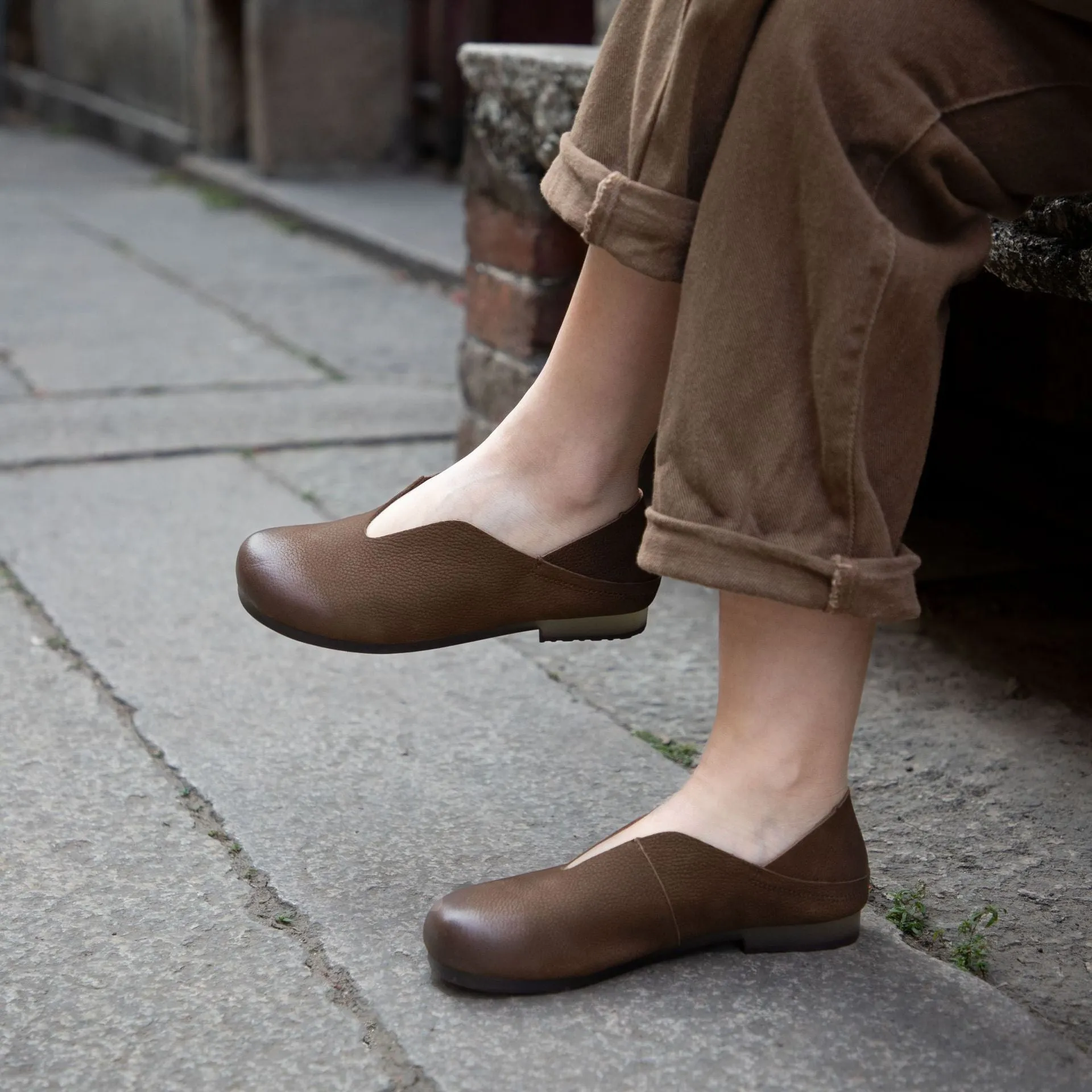 Women’s Retro Soft Leather Slip-On Flats In Genuine Cowhide For Summer