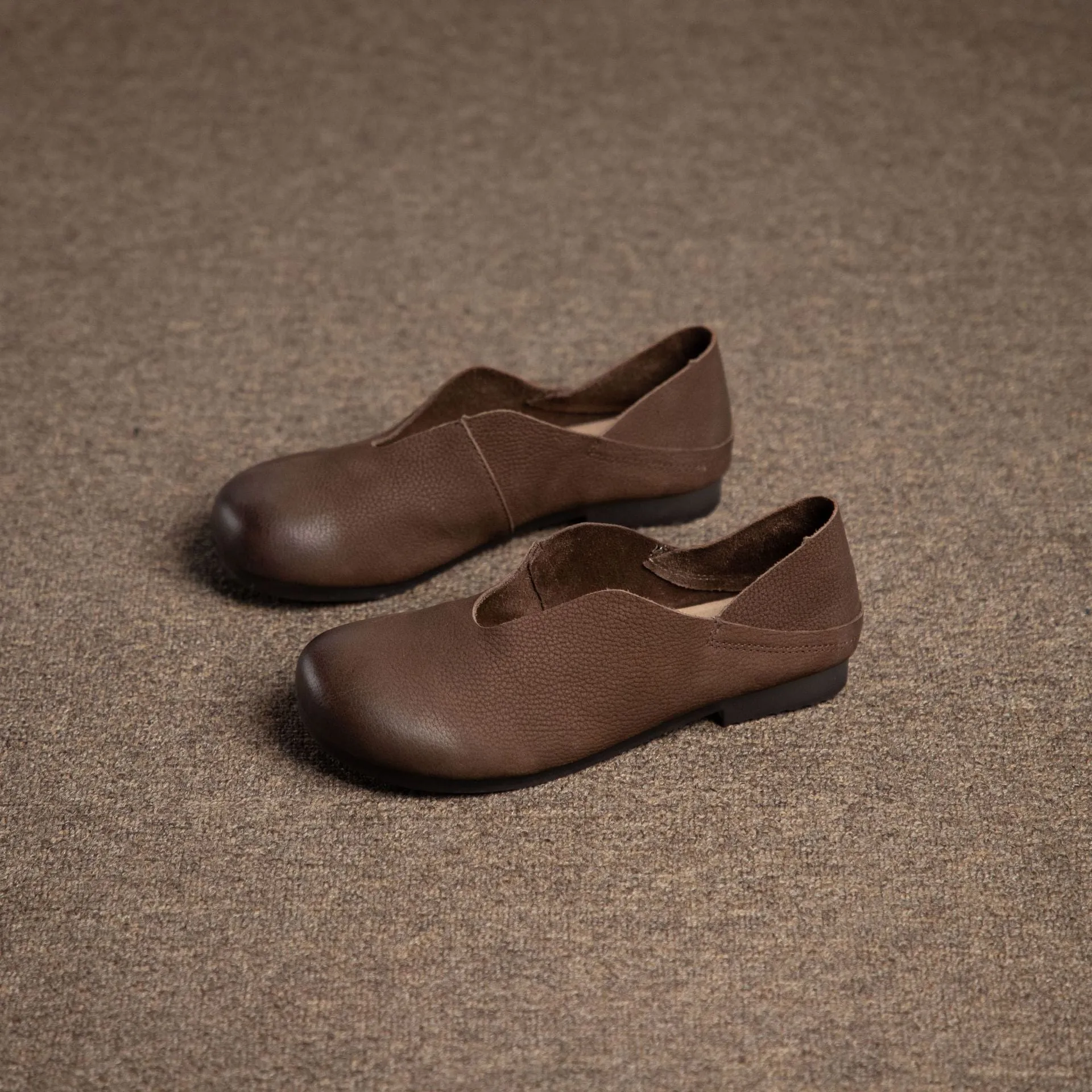 Women’s Retro Soft Leather Slip-On Flats In Genuine Cowhide For Summer
