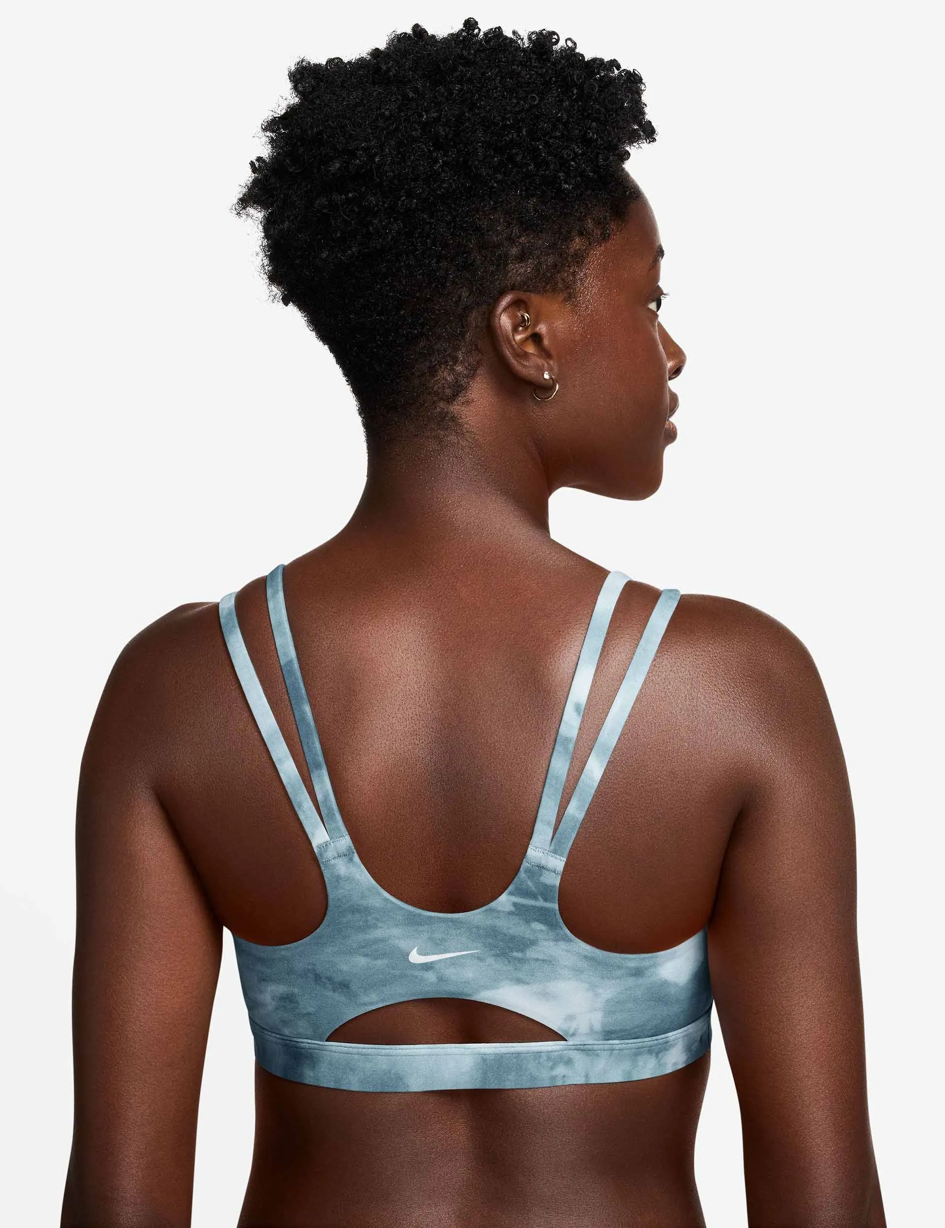 Zenvy Light Support Printed Sports Bra - Smokey Blue/White