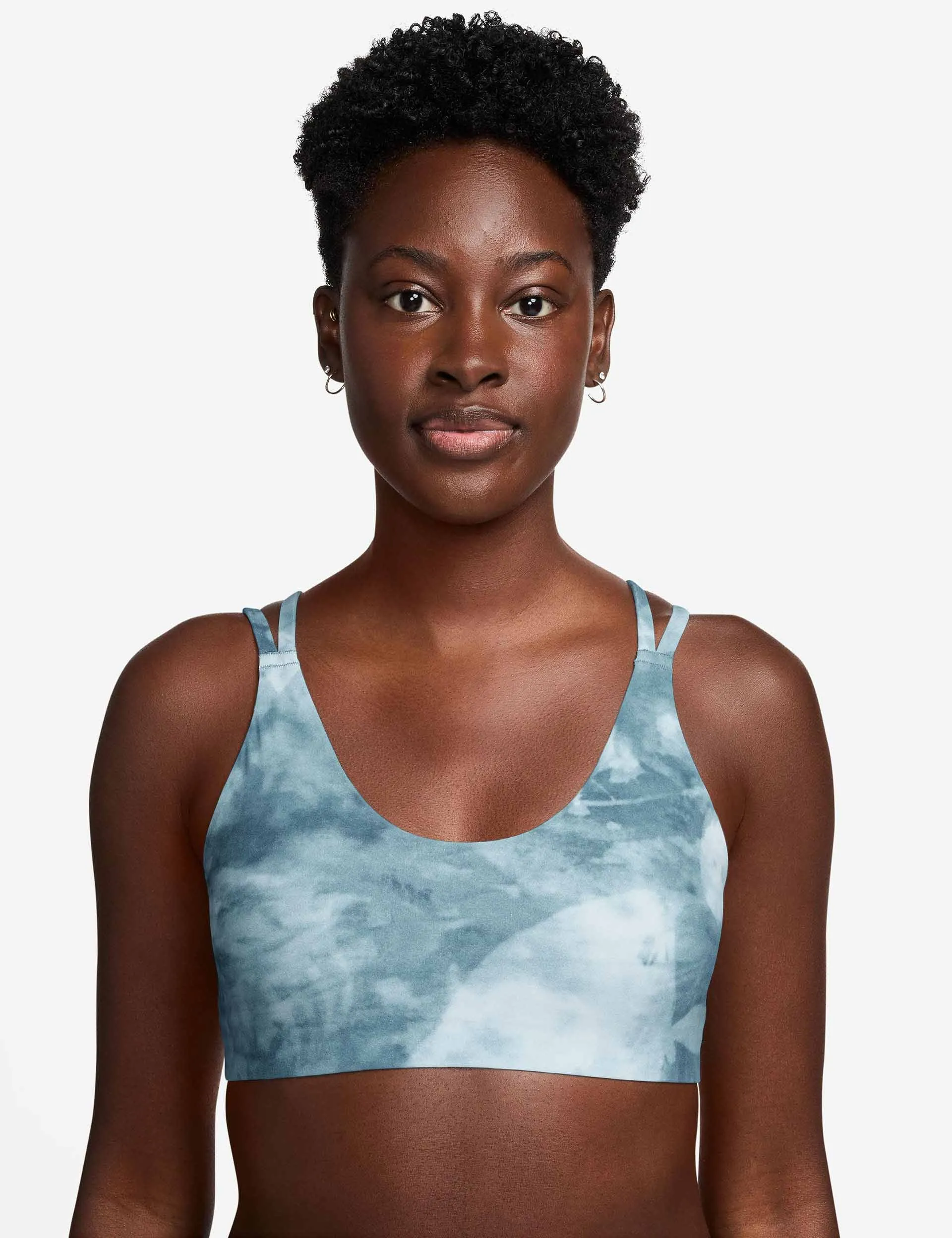 Zenvy Light Support Printed Sports Bra - Smokey Blue/White